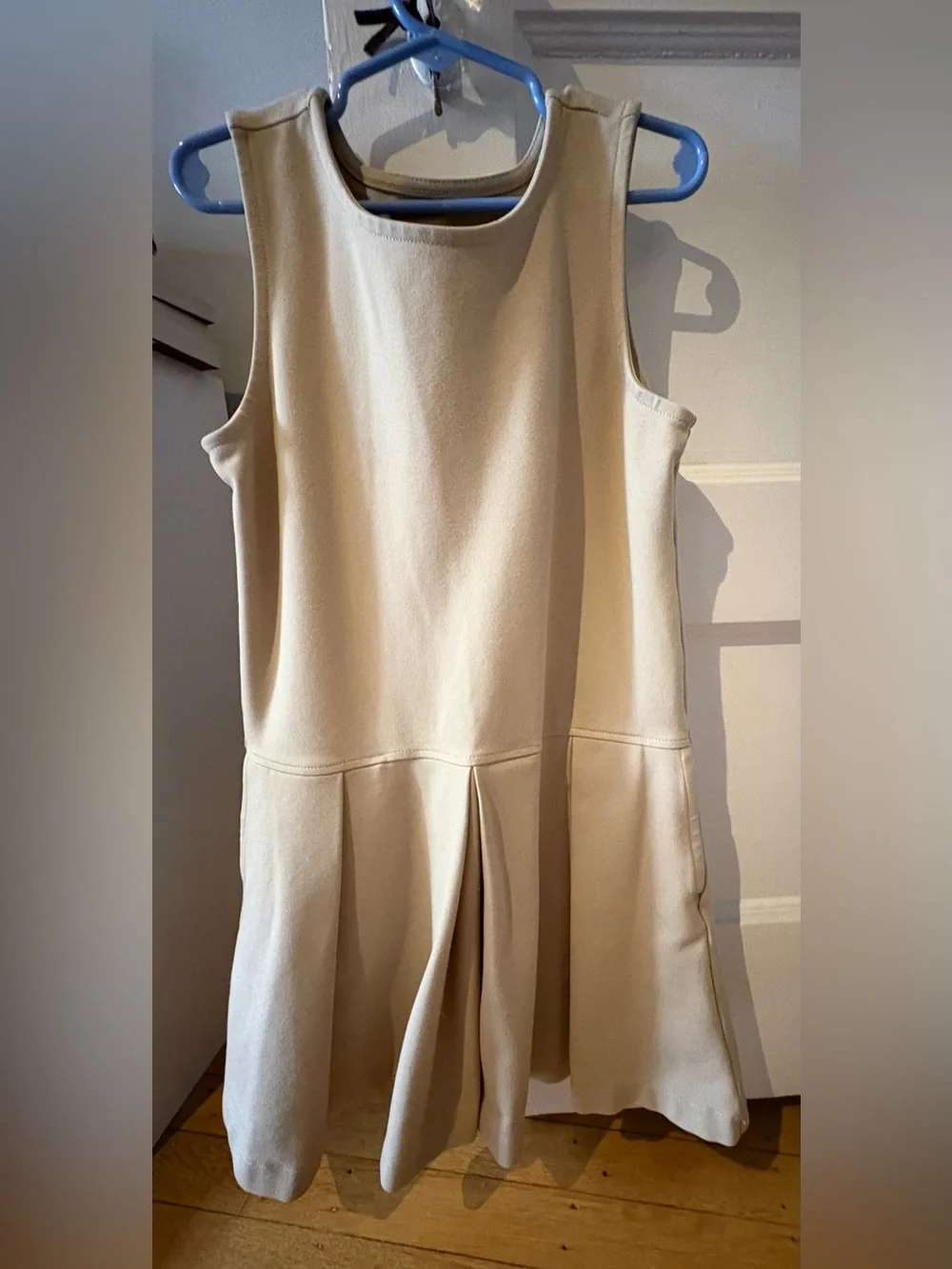 Primary Khaki Sleeveless Pleated Jumper Dress
